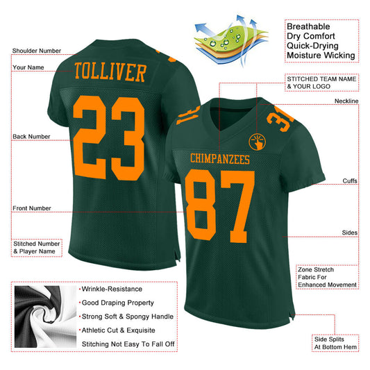 Custom Green Bay Orange Mesh Authentic Football Jersey - Sky-Custom