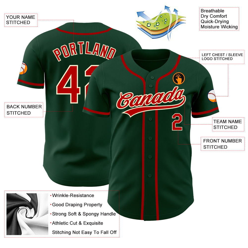 Custom Green Red-Cream Authentic Baseball Jersey - Sky-Custom