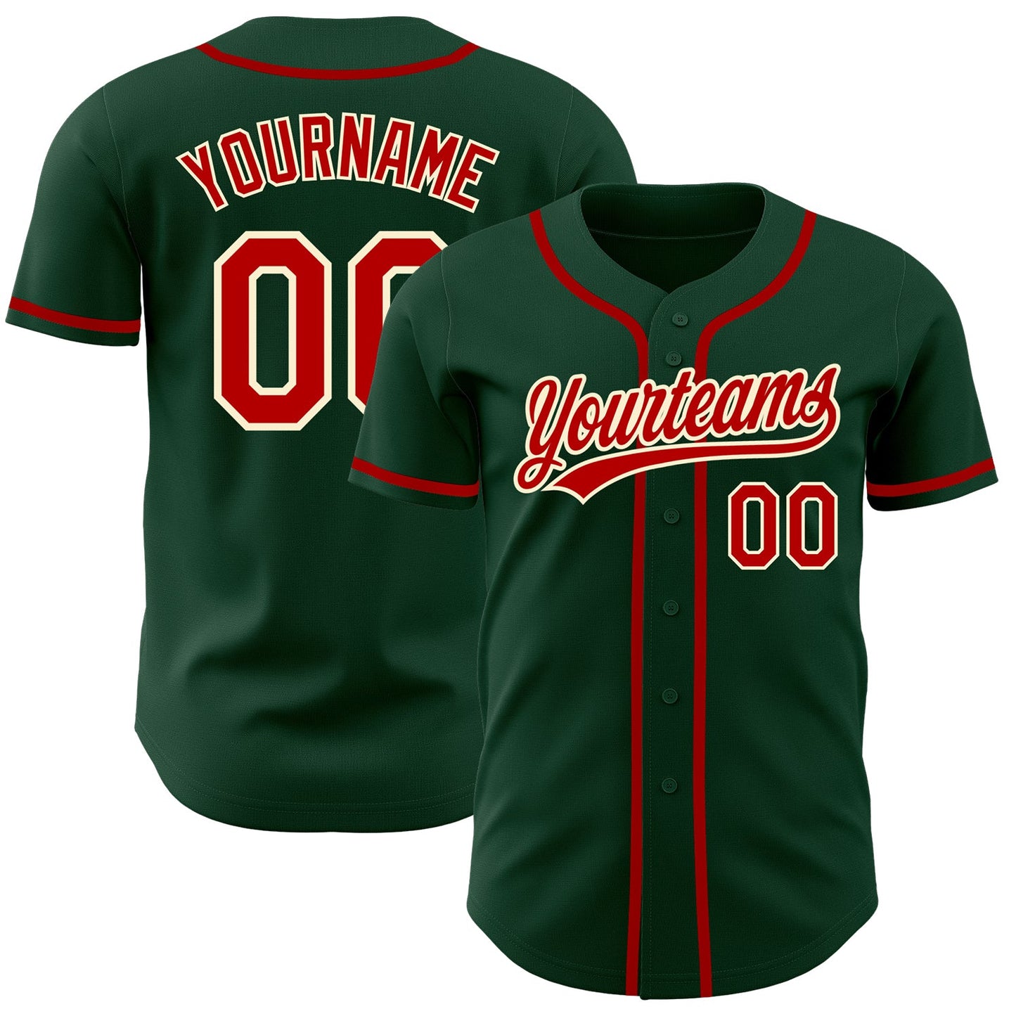 Custom Green Red-Cream Authentic Baseball Jersey - Sky-Custom