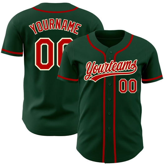 Custom Green Red-Cream Authentic Baseball Jersey - Sky-Custom