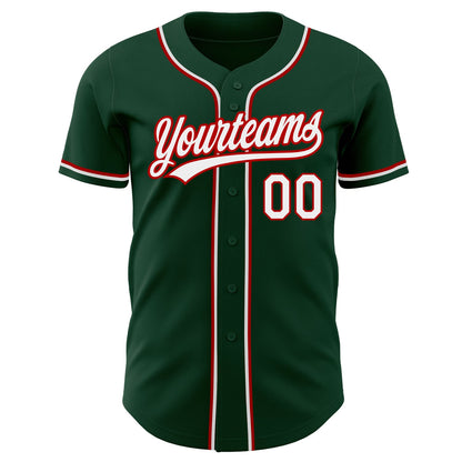 Custom Green White-Red Authentic Baseball Jersey - Sky-Custom