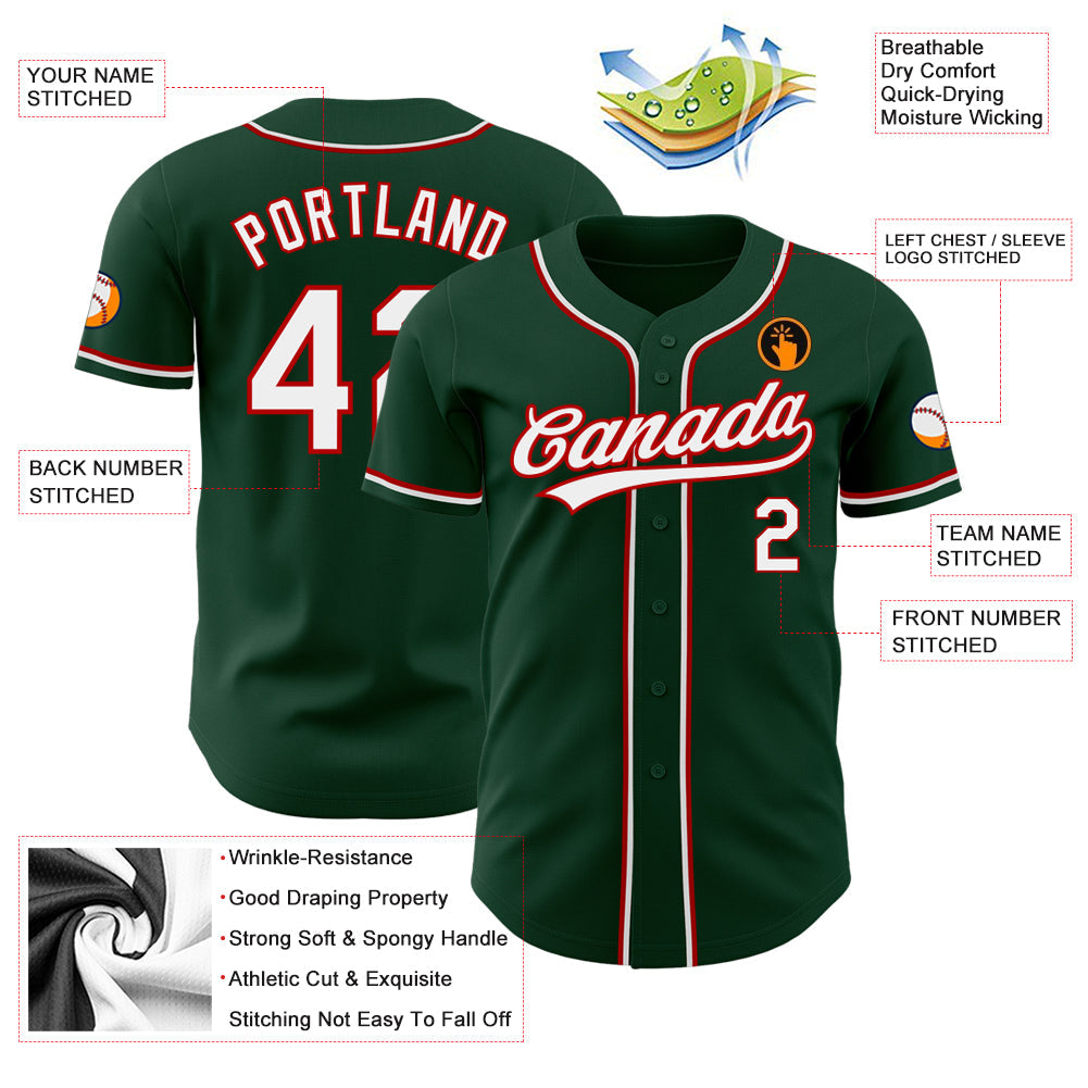 Custom Green White-Red Authentic Baseball Jersey - Sky-Custom