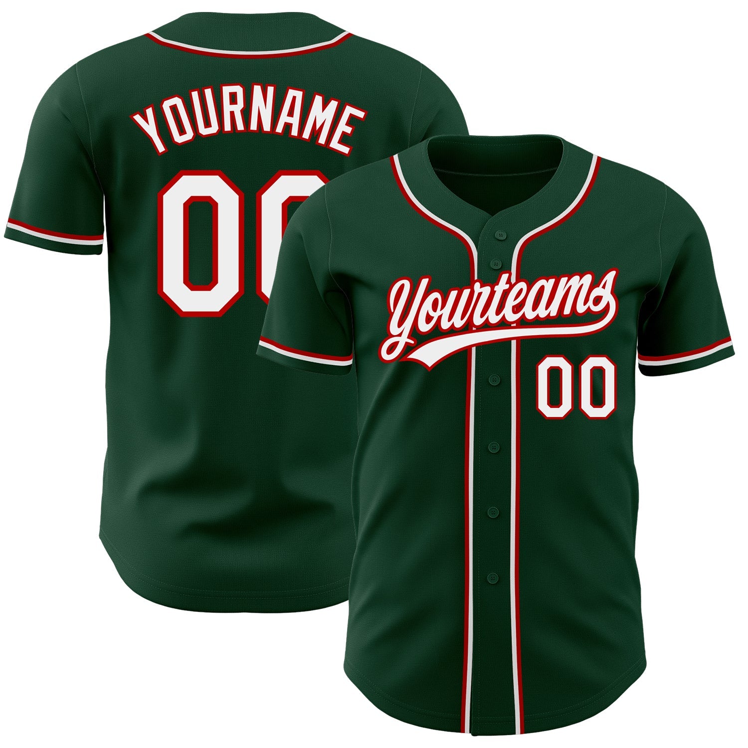 Custom Green White-Red Authentic Baseball Jersey - Sky-Custom