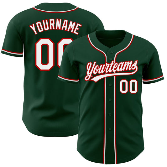 Custom Green White-Red Authentic Baseball Jersey - Sky-Custom