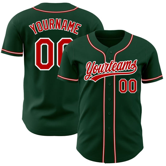Custom Green Red-White Authentic Baseball Jersey - Sky-Custom