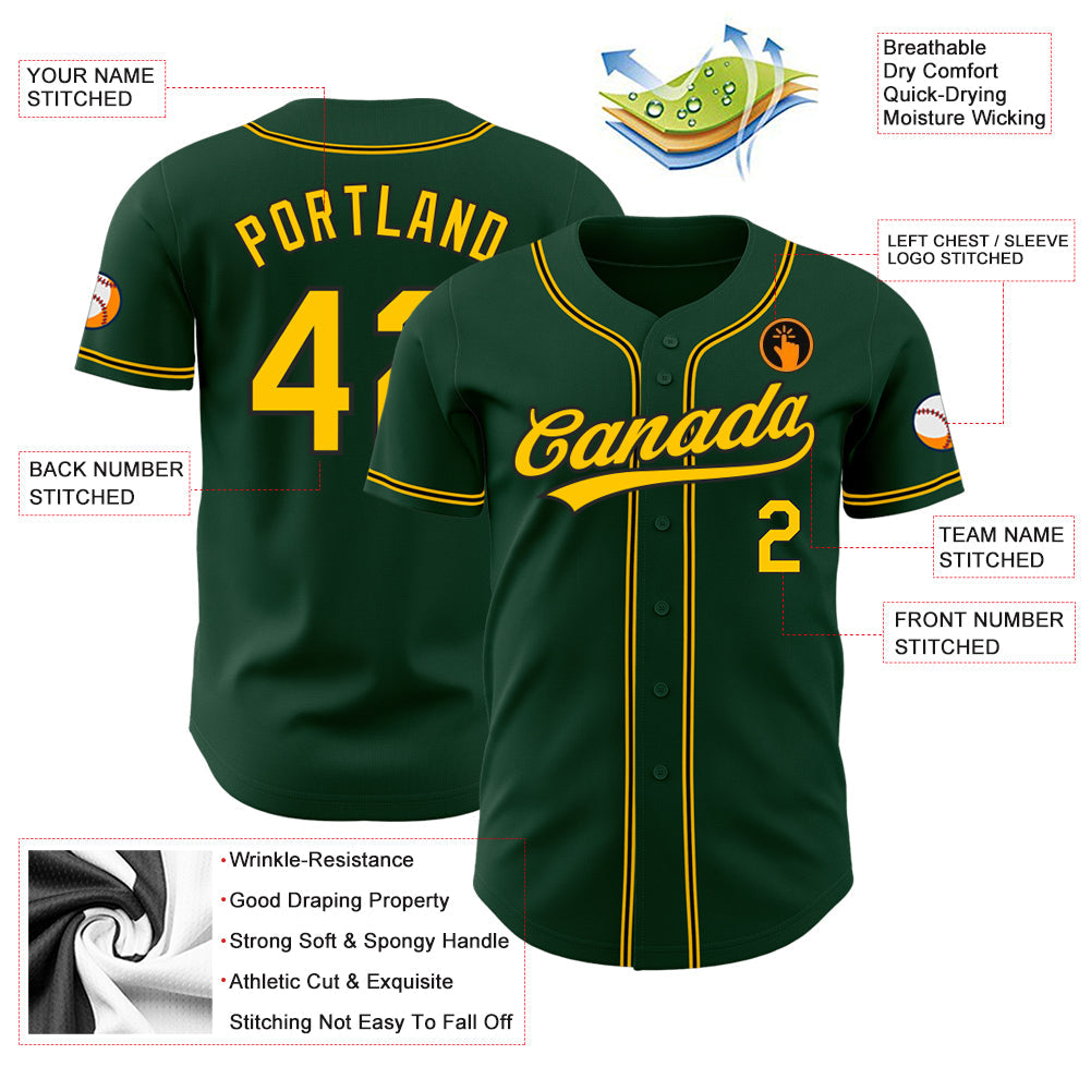 Custom Green Gold-Black Authentic Baseball Jersey - Sky-Custom