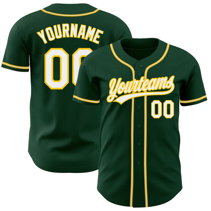 Custom Green White-Gold Authentic Baseball Jersey - Sky-Custom
