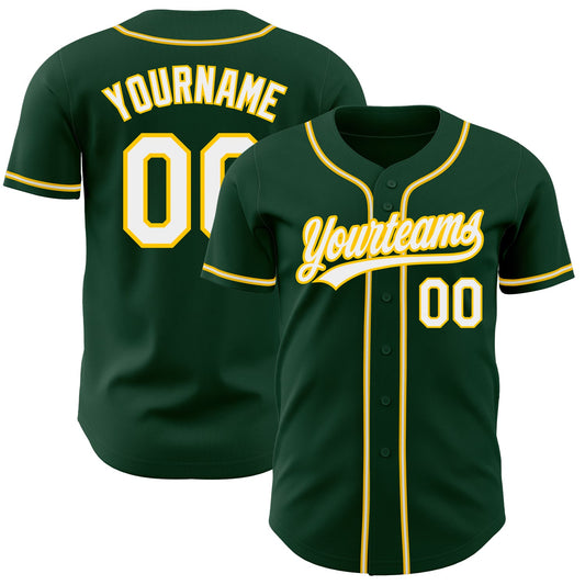 Custom Green White-Gold Authentic Baseball Jersey - Sky-Custom