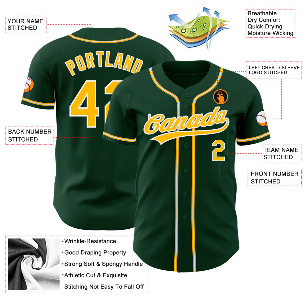 Custom Green Gold-White Authentic Baseball Jersey - Sky-Custom