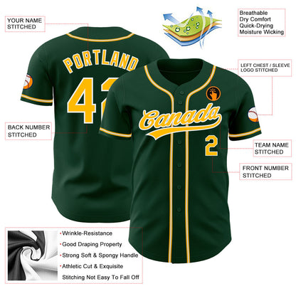 Custom Green Gold-White Authentic Baseball Jersey - Sky-Custom
