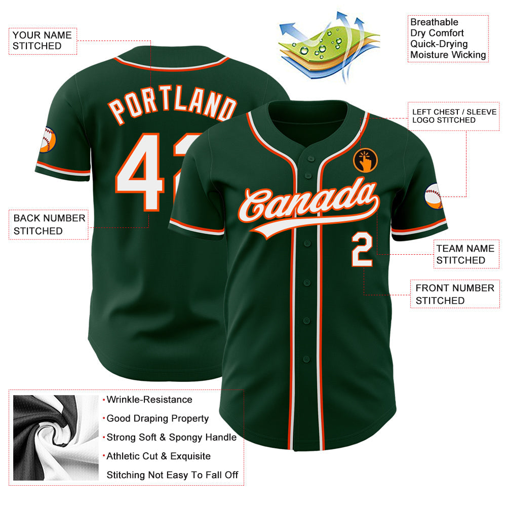 Custom Green White-Orange Authentic Baseball Jersey - Sky-Custom