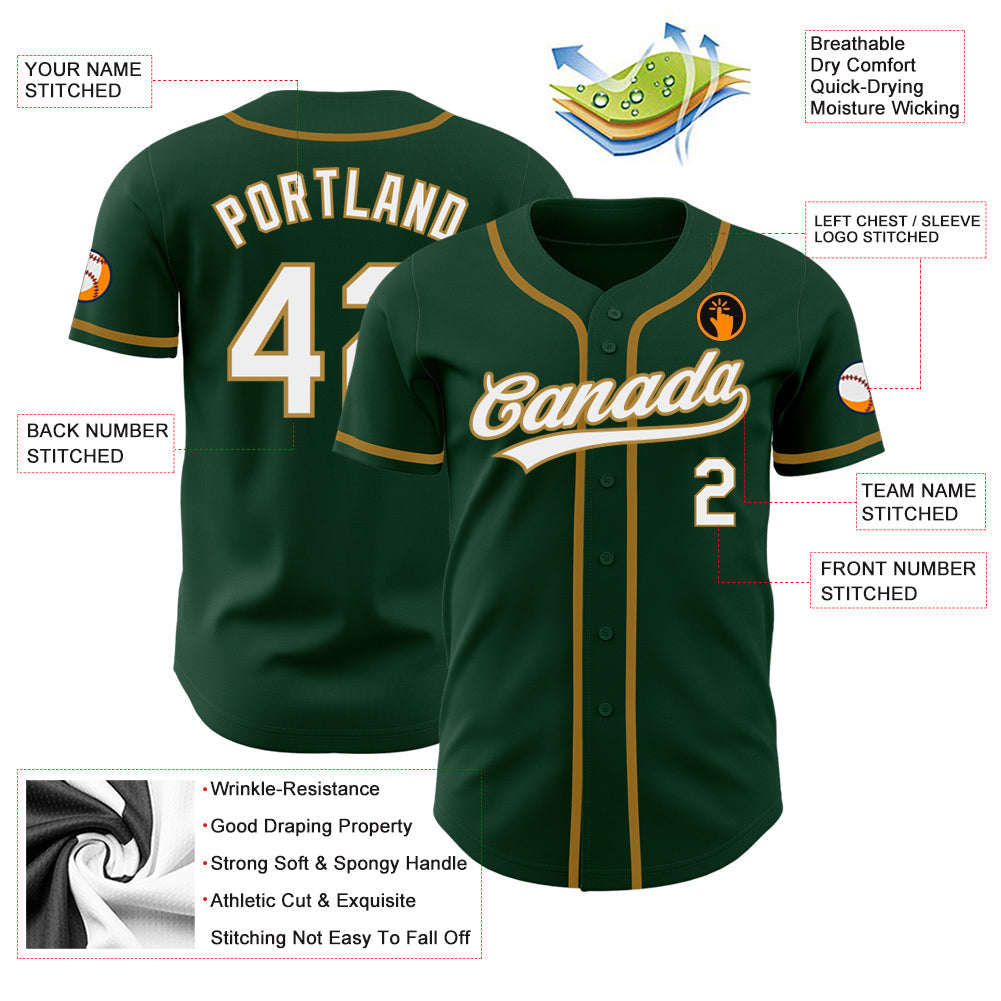 Custom Green White-Old Gold Authentic Baseball Jersey - Sky-Custom
