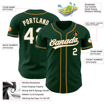 Custom Green White-Old Gold Authentic Baseball Jersey - Sky-Custom