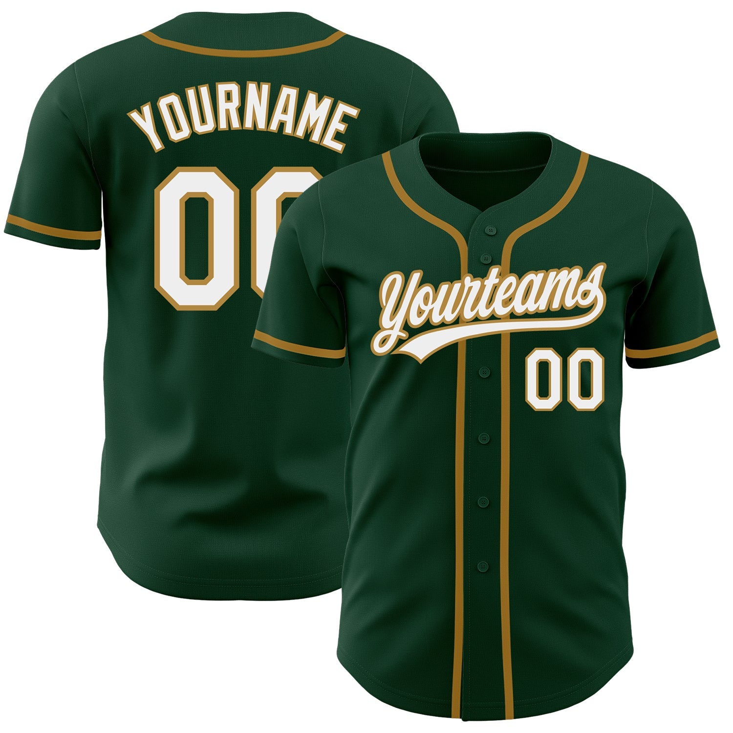 Custom Green White-Old Gold Authentic Baseball Jersey - Sky-Custom