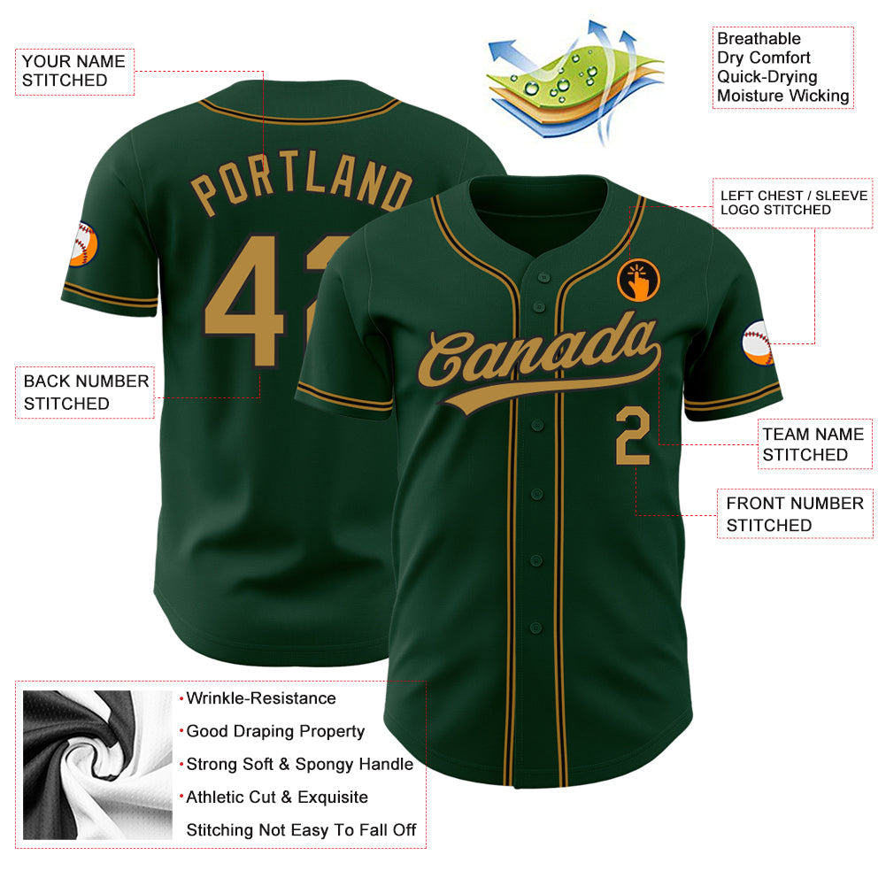 Custom Green Old Gold-Black Authentic Baseball Jersey - Sky-Custom