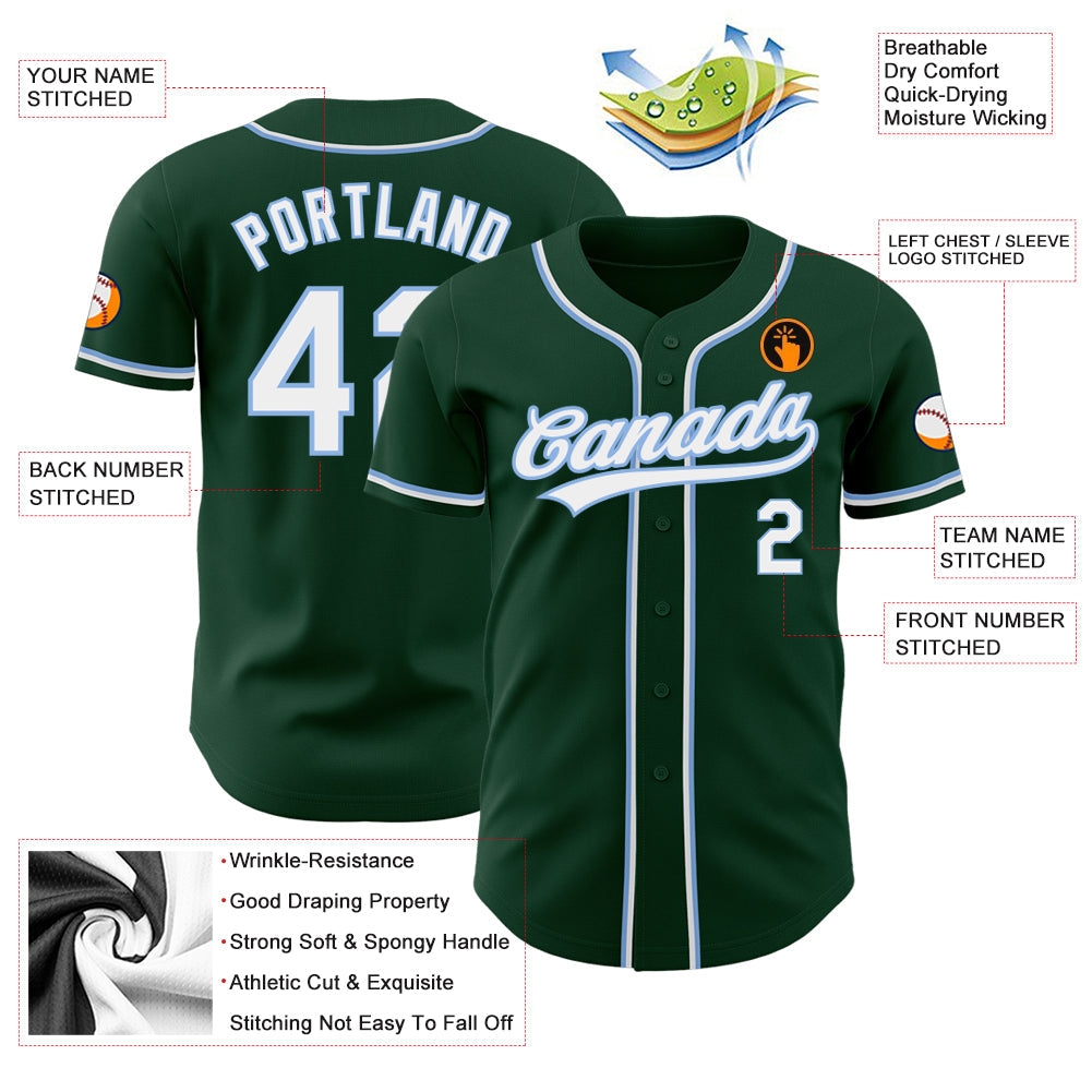 Custom Green White-Light Blue Authentic Baseball Jersey - Sky-Custom