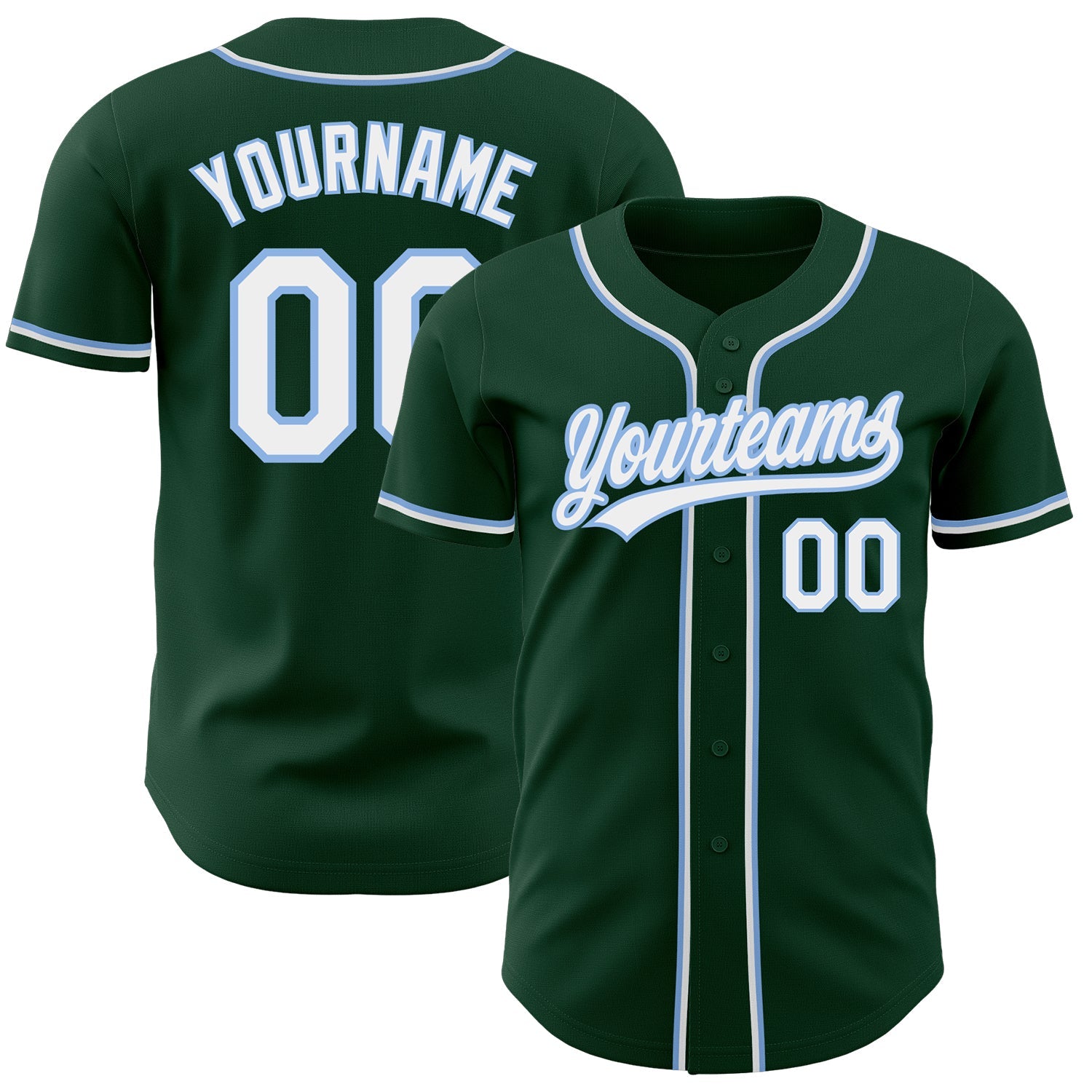Custom Green White-Light Blue Authentic Baseball Jersey - Sky-Custom