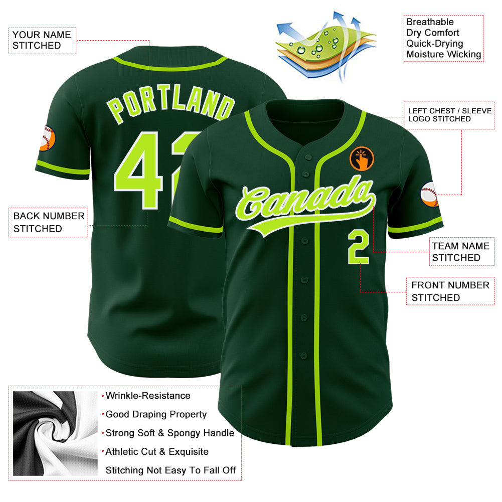 Custom Green Neon Green-White Authentic Baseball Jersey - Sky-Custom