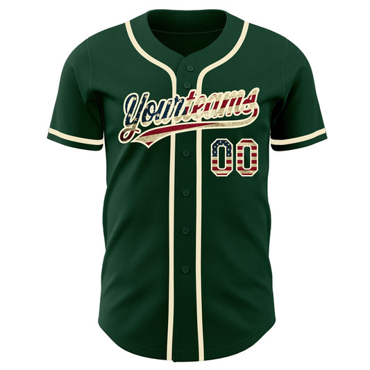 Custom Green Vintage USA Flag-Cream Authentic Baseball Jersey - Sky-Custom