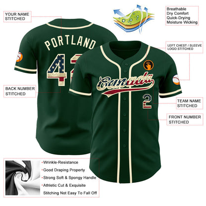 Custom Green Vintage USA Flag-Cream Authentic Baseball Jersey - Sky-Custom