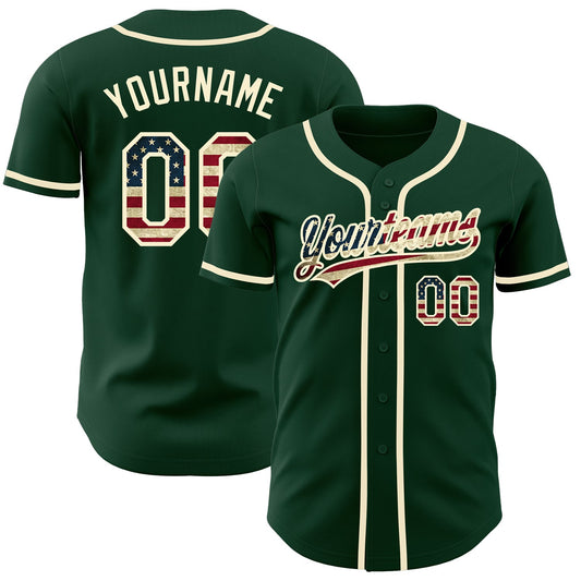 Custom Green Vintage USA Flag-Cream Authentic Baseball Jersey - Sky-Custom