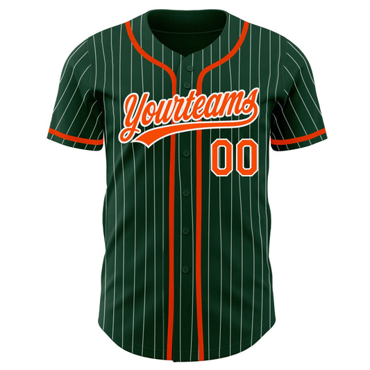 Custom Green White Pinstripe Orange Authentic Baseball Jersey - Sky-Custom