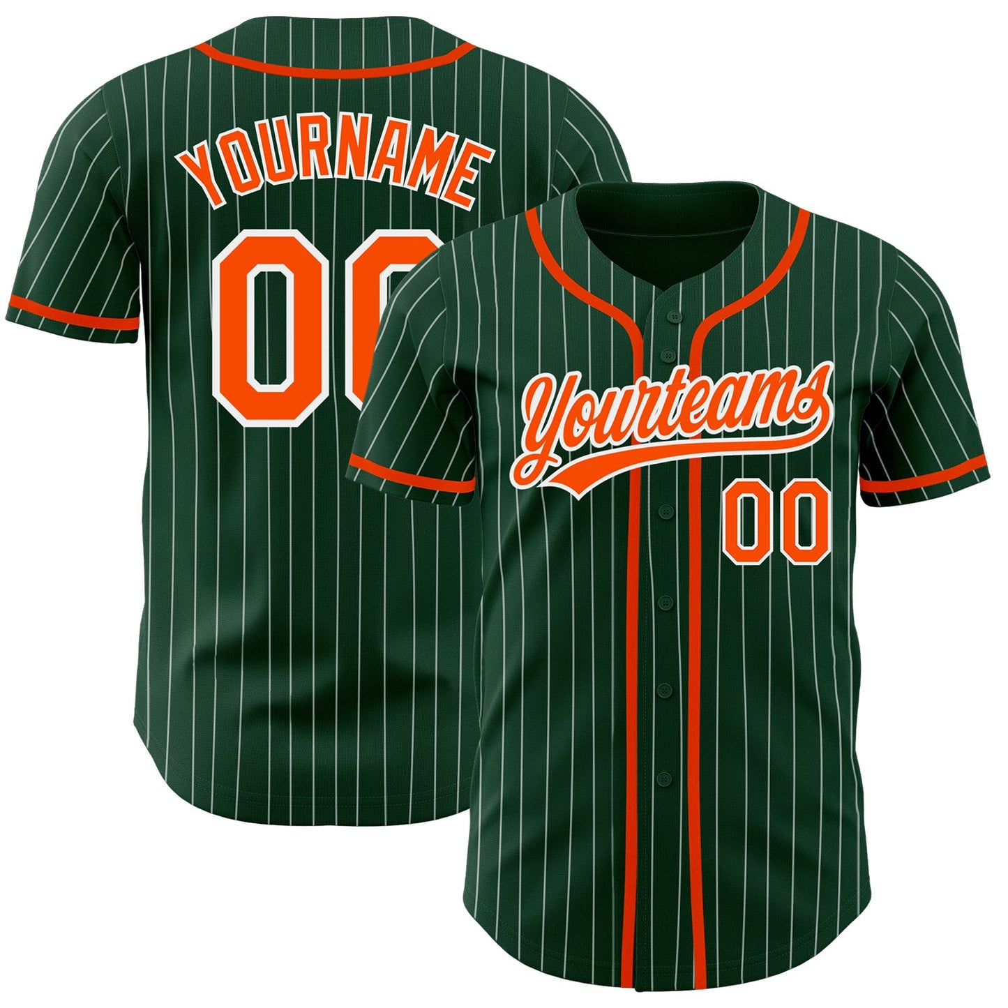 Custom Green White Pinstripe Orange Authentic Baseball Jersey - Sky-Custom