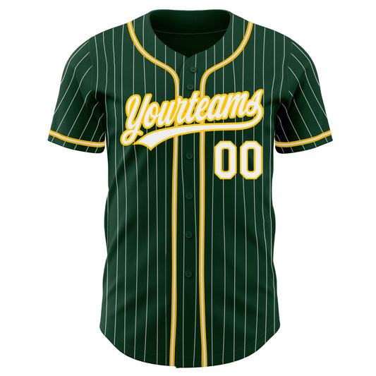 Custom Green White Pinstripe White-Gold Authentic Baseball Jersey - Sky-Custom