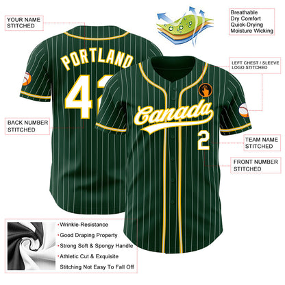Custom Green White Pinstripe White-Gold Authentic Baseball Jersey - Sky-Custom