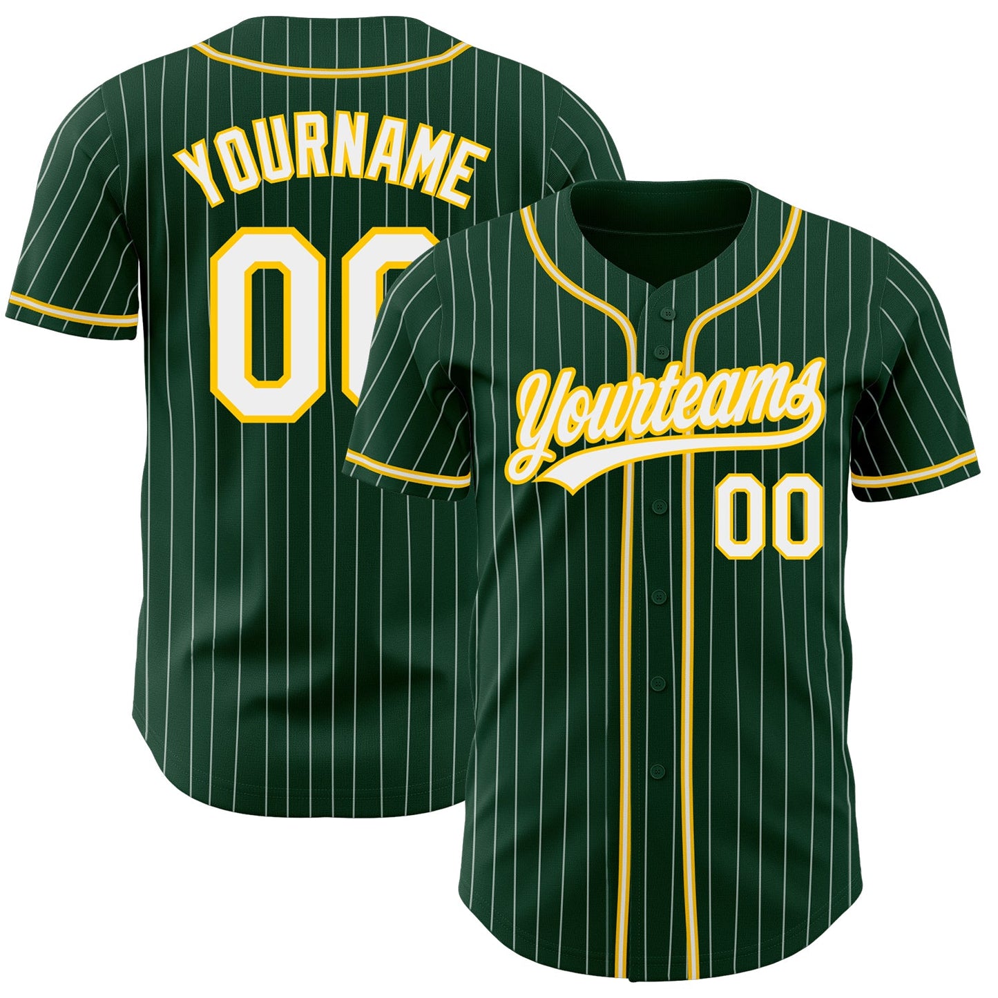Custom Green White Pinstripe White-Gold Authentic Baseball Jersey - Sky-Custom