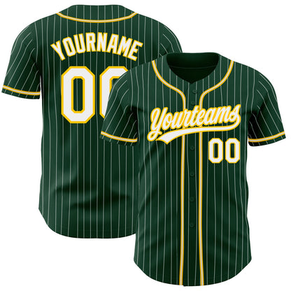 Custom Green White Pinstripe White-Gold Authentic Baseball Jersey - Sky-Custom