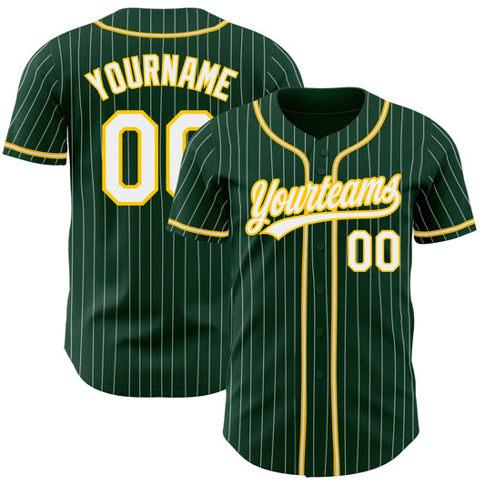 Custom Green White Pinstripe White-Gold Authentic Baseball Jersey - Sky-Custom