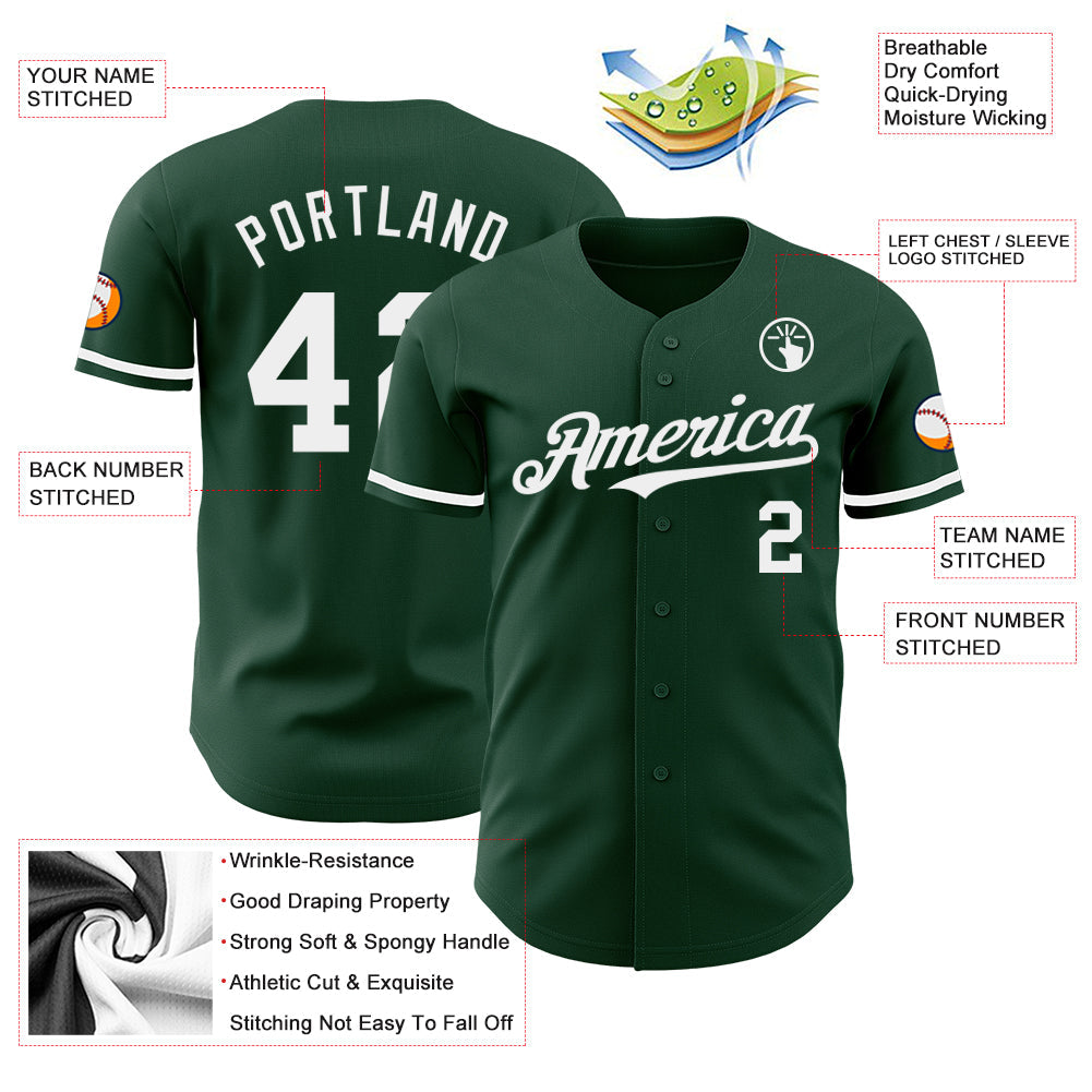 Custom Green White Authentic Baseball Jersey - Sky-Custom
