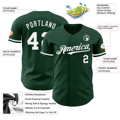 Custom Green White Authentic Baseball Jersey - Sky-Custom