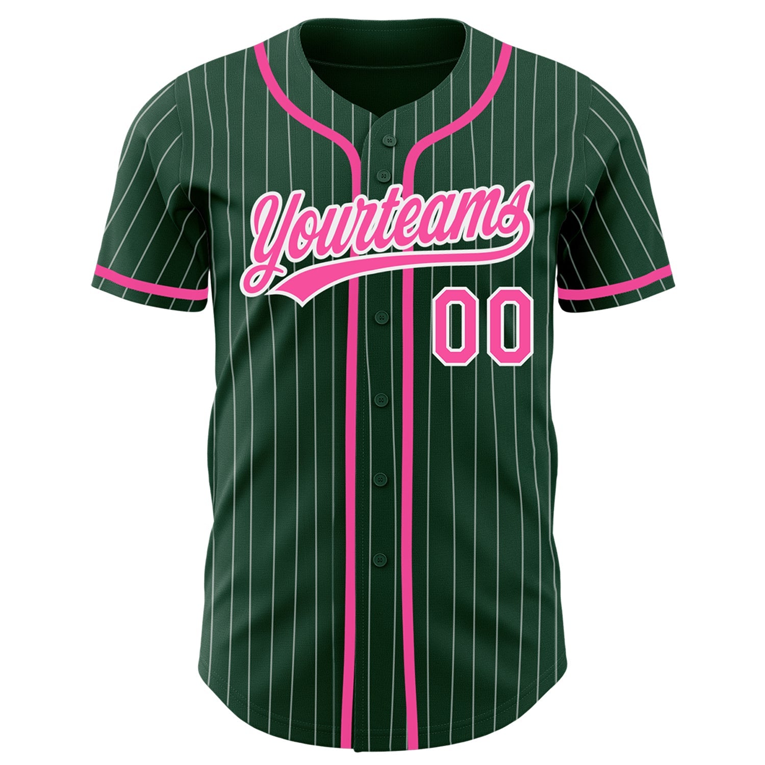 Custom Green White Pinstripe Pink Authentic Baseball Jersey - Sky-Custom
