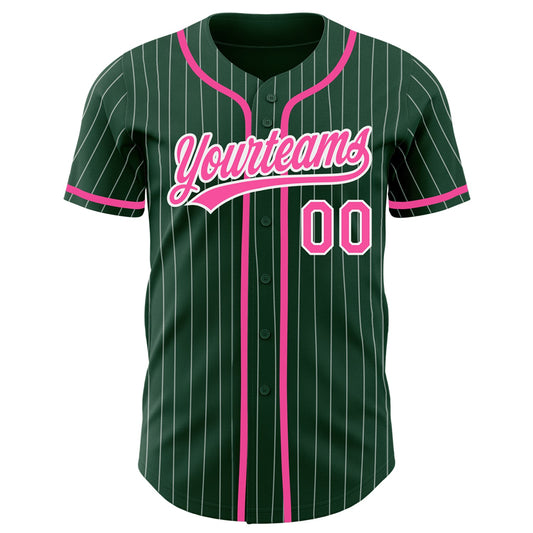 Custom Green White Pinstripe Pink Authentic Baseball Jersey - Sky-Custom