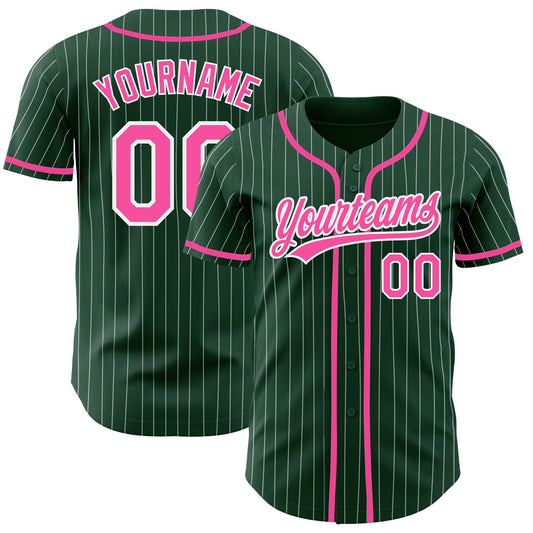 Custom Green White Pinstripe Pink Authentic Baseball Jersey - Sky-Custom