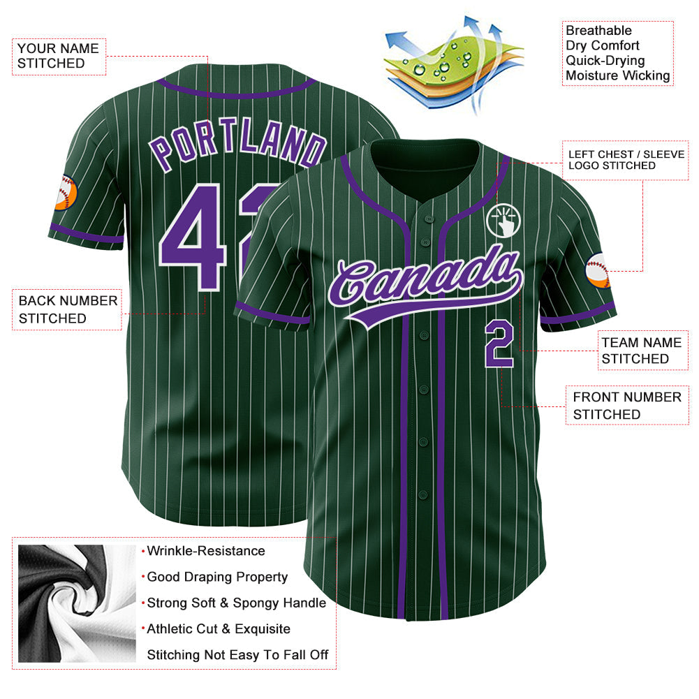 Custom Green White Pinstripe Purple Authentic Baseball Jersey - Sky-Custom