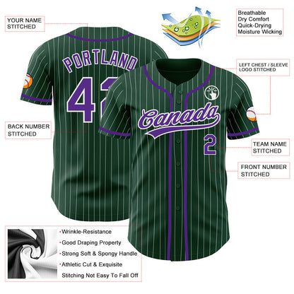 Custom Green White Pinstripe Purple Authentic Baseball Jersey - Sky-Custom
