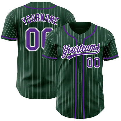 Custom Green White Pinstripe Purple Authentic Baseball Jersey - Sky-Custom