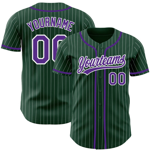 Custom Green White Pinstripe Purple Authentic Baseball Jersey - Sky-Custom