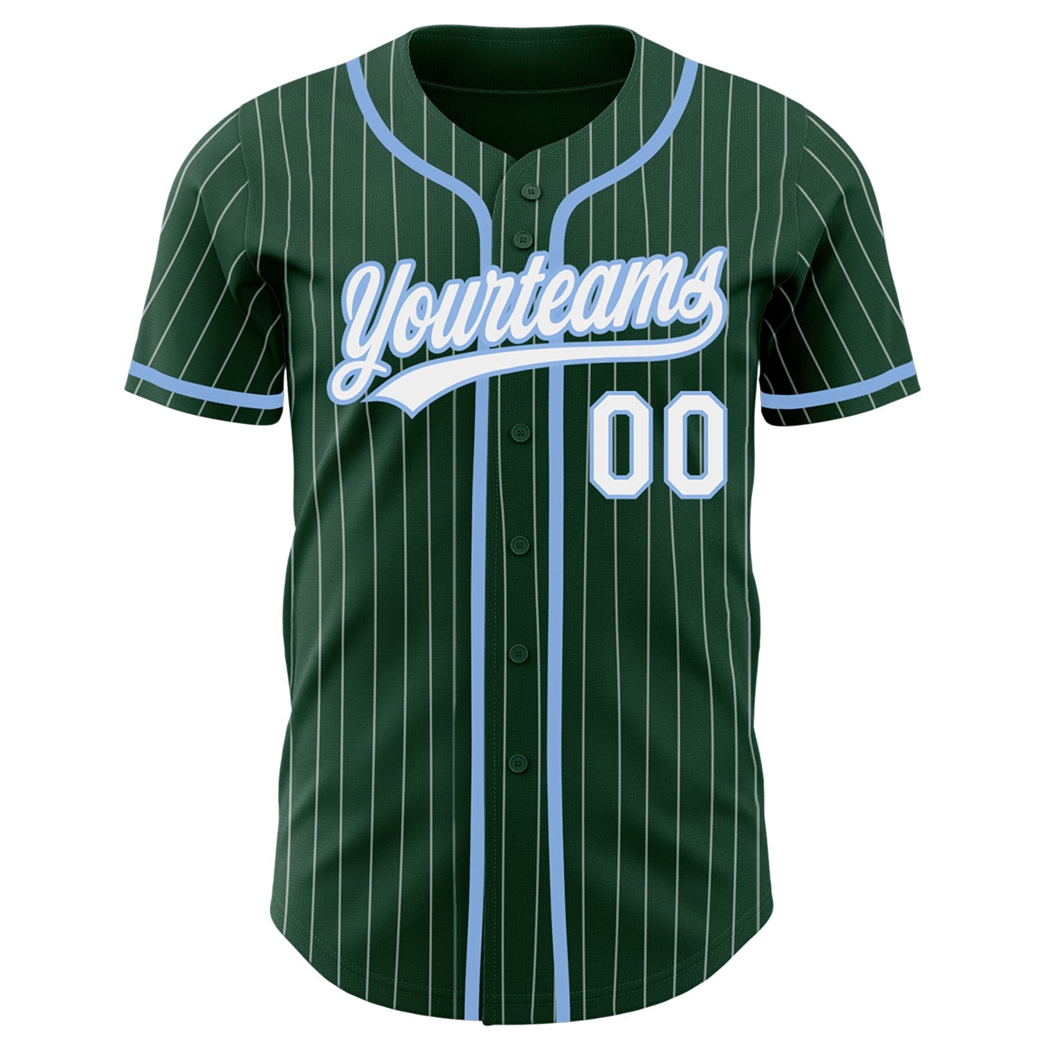 Custom Green White Pinstripe Light Blue Authentic Baseball Jersey - Sky-Custom