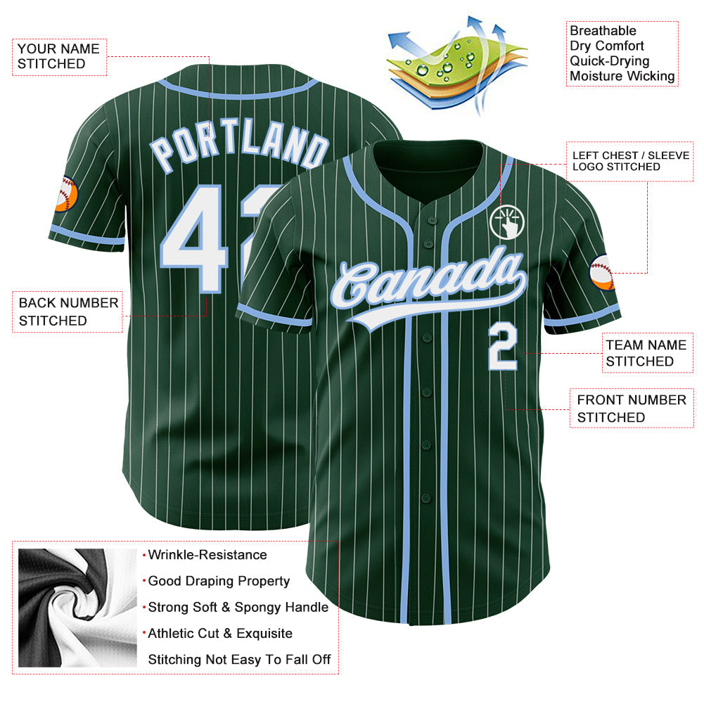 Custom Green White Pinstripe Light Blue Authentic Baseball Jersey - Sky-Custom