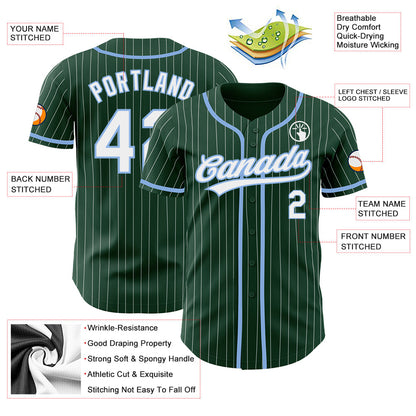 Custom Green White Pinstripe Light Blue Authentic Baseball Jersey - Sky-Custom