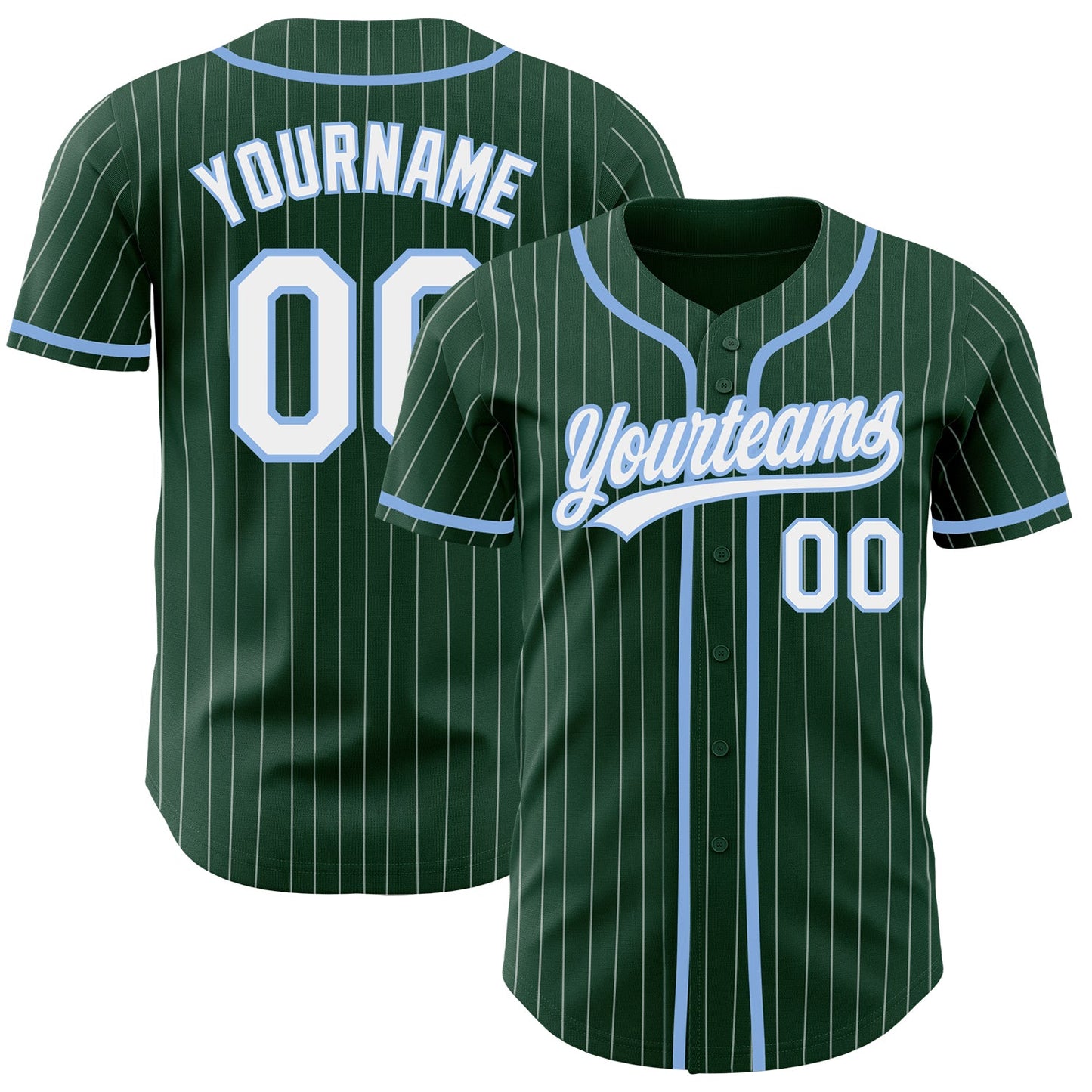 Custom Green White Pinstripe Light Blue Authentic Baseball Jersey - Sky-Custom