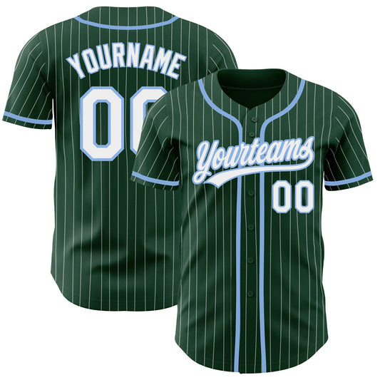Custom Green White Pinstripe Light Blue Authentic Baseball Jersey - Sky-Custom