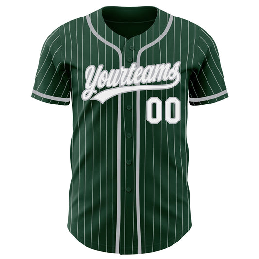 Custom Green White Pinstripe Gray Authentic Baseball Jersey - Sky-Custom