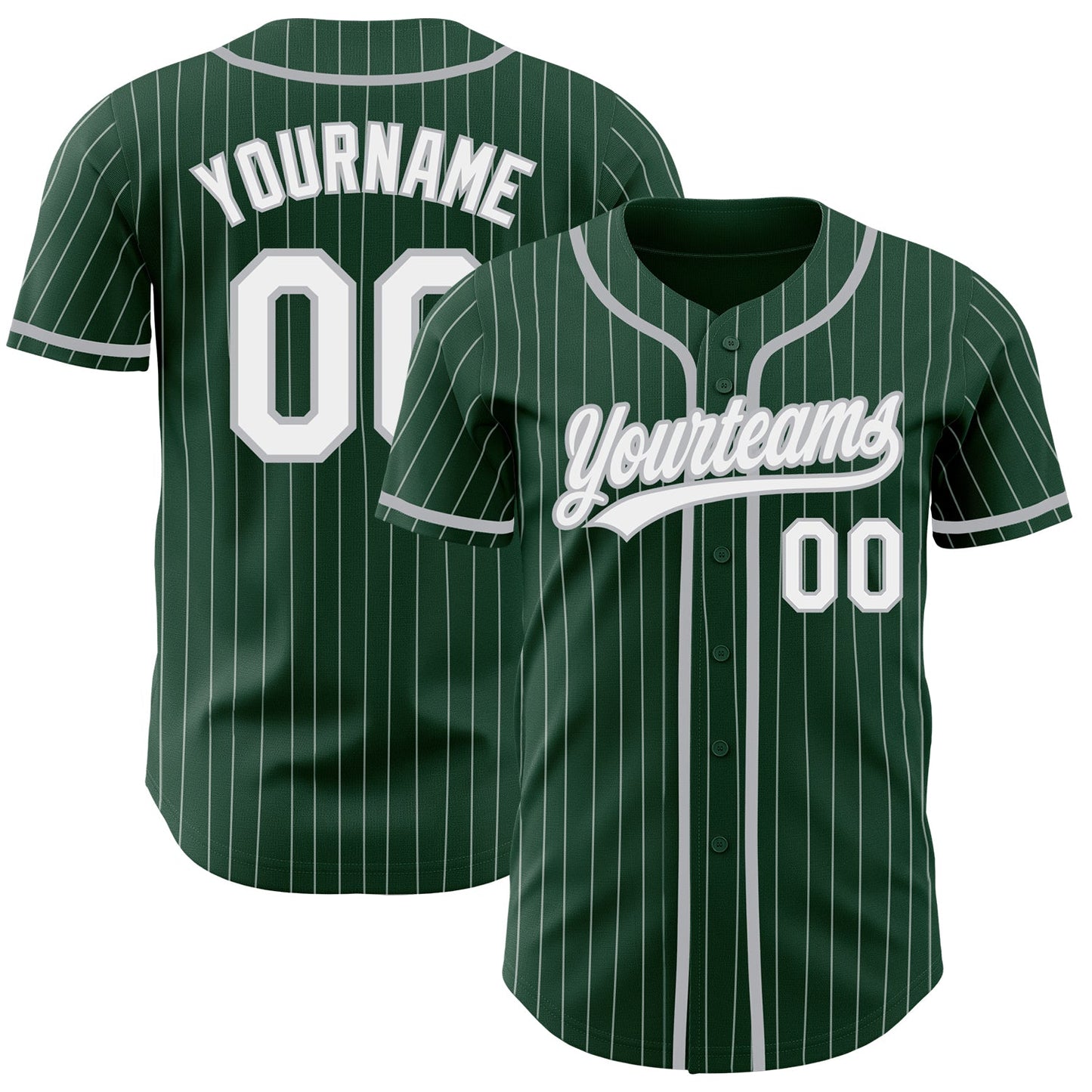Custom Green White Pinstripe Gray Authentic Baseball Jersey - Sky-Custom