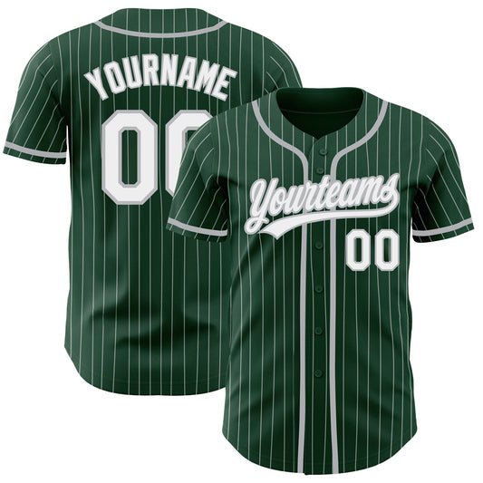 Custom Green White Pinstripe Gray Authentic Baseball Jersey - Sky-Custom