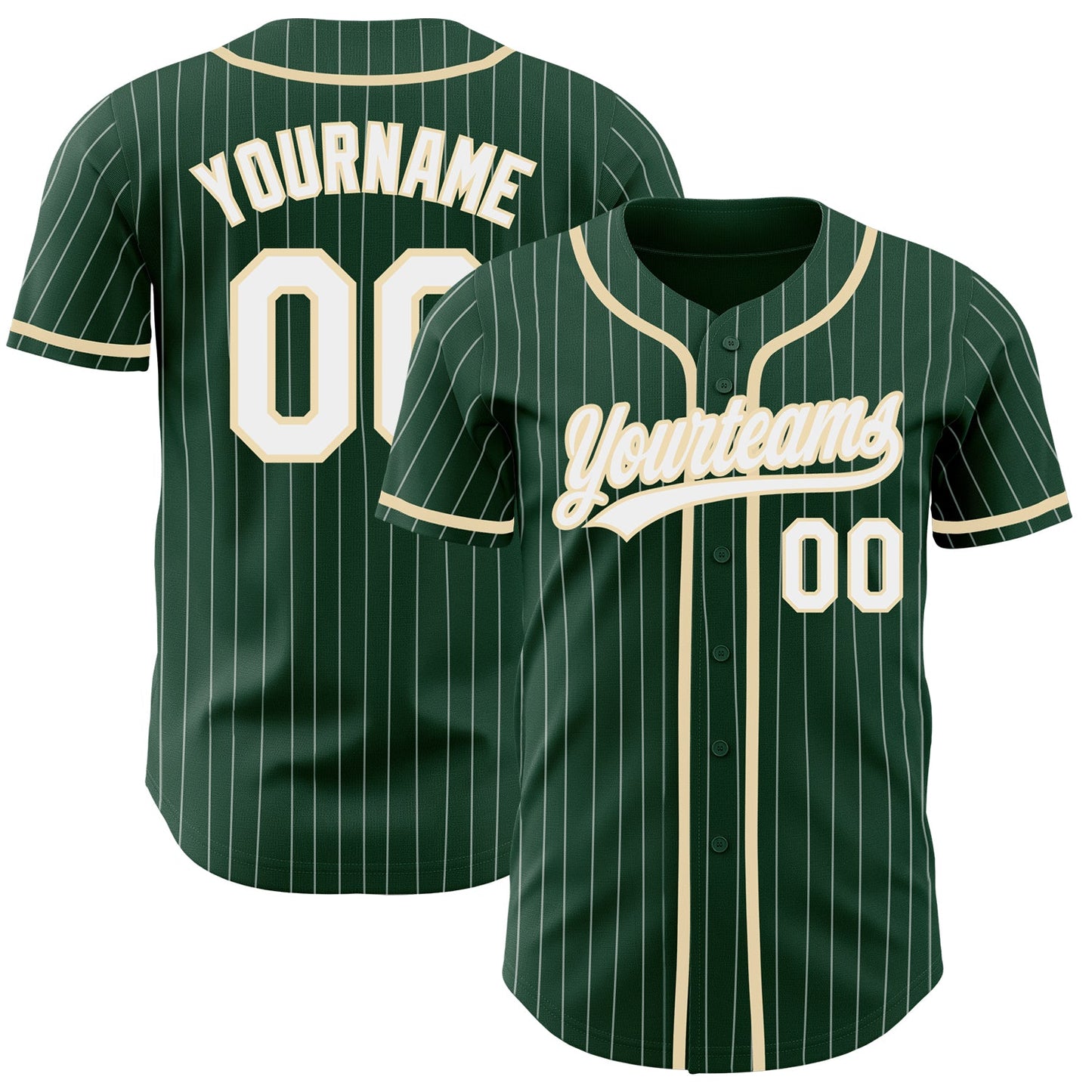 Custom Green White Pinstripe City Cream Authentic Baseball Jersey - Sky-Custom